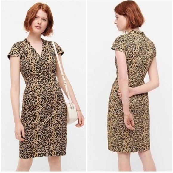 J.CREW  Dress Women 4T Leopard Animal Print Pencil Career Cotton Luxury Workware - Picture 1 of 8